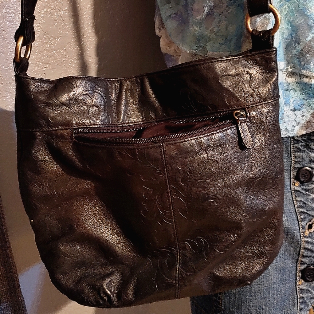 ST JOHN'S BAY PLEL DE VACA BLACK SHOULDER BAG GENUINE LEATHER
